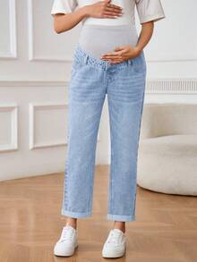 SHEIN Maternity Solid Color Casual Jeans - Light Wash - View 3