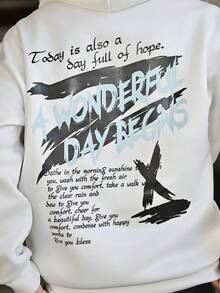 Devon Thys K-GLORY 男士连帽衫，新款秋冬街头风英文标语印花保暖套头卫衣 - 白色 - 查看 6