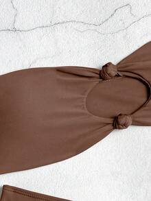 Oceva Ladies' Solid Color Wireless Bandeau Bra & Swim Bottom Bikini Set, Summer Beach Bathing Suit - Brown - View 4