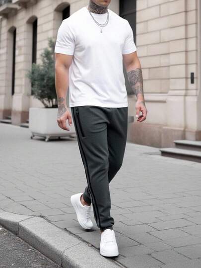 Pants Gris Oscuro Deportivos de Hombre con Líneas