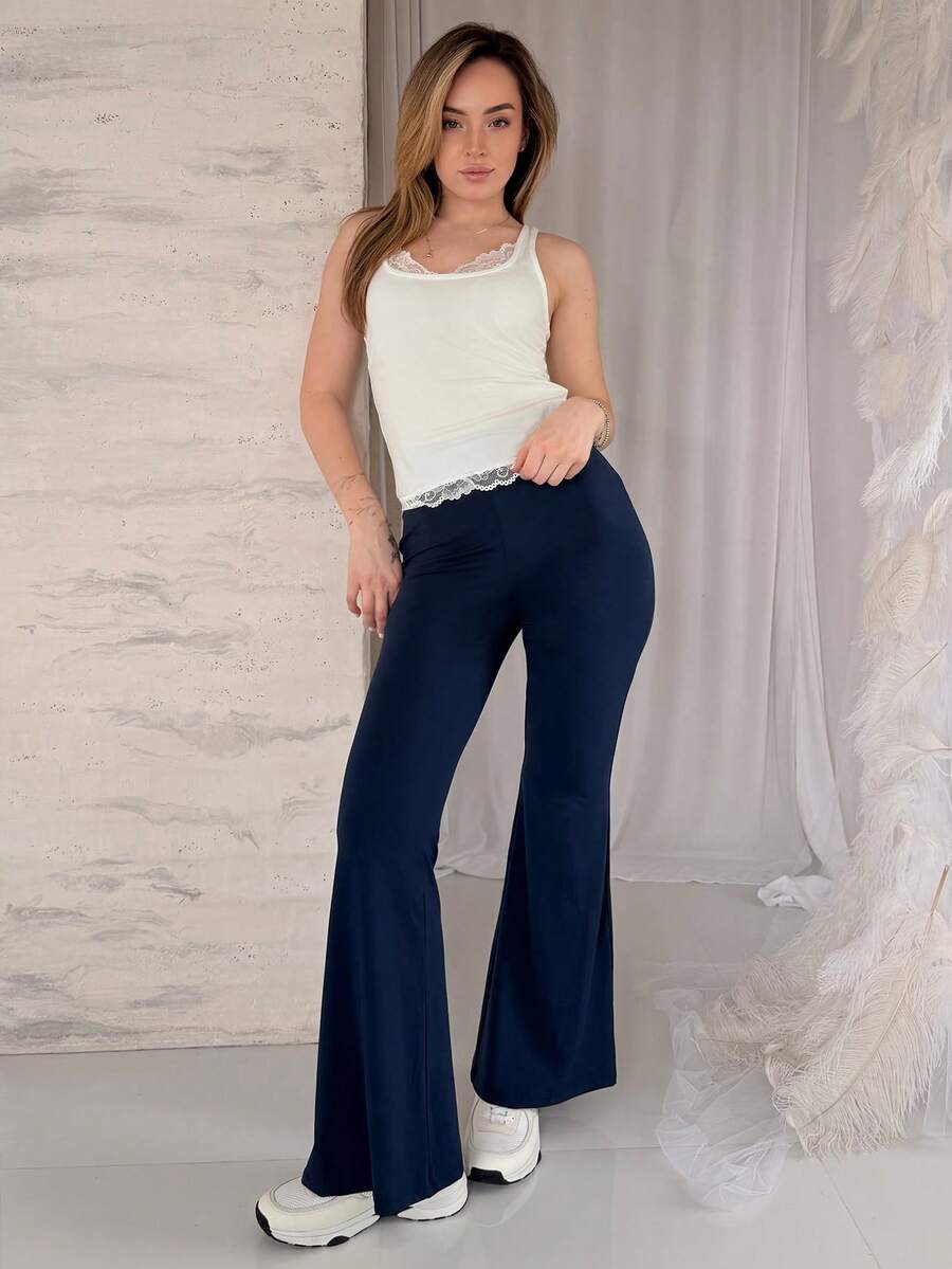 Katetique 深藍色針織女士貼身喇叭褲 - 藏蓝色 - 查看 1