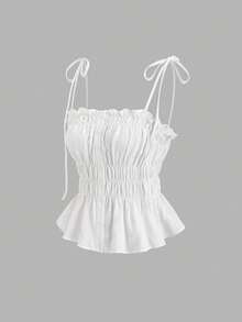 Sweetra Spring/Summer New Minimalist Pleated Camisole Shirt, Versatile & Comfortable - White - View 7