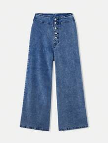 lacRébo High-Waisted Blue Jeans With Button Closure Cute Style Spring Summer Going Out Daily Chic Pants French Style Parisian Style - Dark Wash - View 7