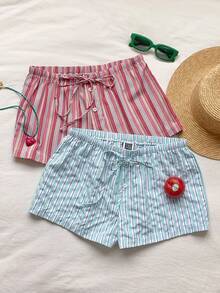 CovetEZ Quần short nữ kiểu dáng thường ngày, kẻ sọc, thắt eo. - Nhiều màu - Xem 7