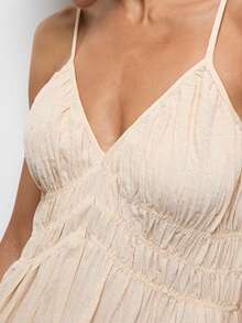 MAIJA Boho Maxikleid mit gehäkelter Bordüre und geraffter Taille - Aprikosenfarben - Übersicht 8