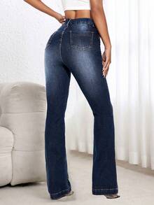 大码褪色休闲牛仔裤 - 深色水洗藍 - 查看 2