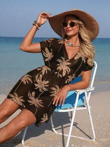 Swim Lushoire V领短袖收腰薄纱宽松休闲夏季罩衫 - 彩色 - 查看 6