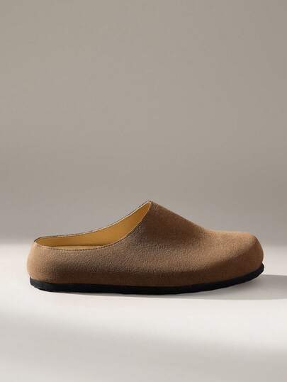 Solecia Women Shoes Simple Solid Color No Decoration Lazy Easy To Wear And Take Off Design Round Toe Flat Heel Korean Simple Daily Casual Style Flocking Dark Brown Mule Tow Boken Shoes Home Relaxation Daily Commuting Shopping Afternoon Tea Date