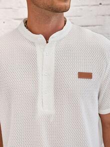 VENTUSAIL 男士休闲日常通勤多功能纹理面料刺绣装饰短袖Polo衫，夏季 - 白色 - 查看 7