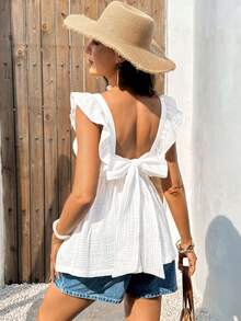 Boho Mama 孕妇度假休闲格子荷叶边系带露背上衣 - 彩色 - 查看 9