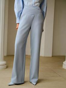 ZEYLAH Women's Solid Color Casual Versatile Wide Leg Pants For Daily Wear - Blue - View 1