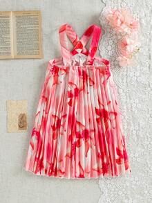 SHEIN 无袖热带花卉百香果百合图案抹胸连衣裙，适合4-7岁女孩，春夏休闲穿着，日常、旅行和度假皆宜。 - 粉色 - 查看 4