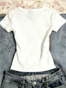 Glimmora Y2K复古日系花卉老虎印花T恤，女士休闲圆领舒适上衣，适合日常穿着 - 白色 - 查看 2