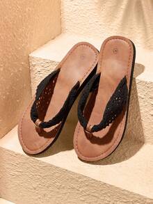 HighSole 女士时尚百搭人字拖 2026 新款夏季平底防滑软底沙滩凉拖 - 黑色 - 查看 1