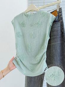 Resyla Women's Casual Pleated Fitted Blouse, Summer - Baby Blue - View 4