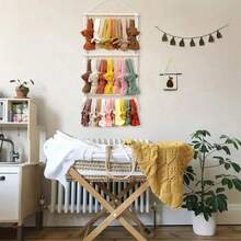 Estantería colgante tejida a mano estilo bohemio para diademas, soporte de exhibición y gancho para accesorios de pelo con moños, adecuado para decoración de pared y habitación de niñas - Albaricoque - Ver 2