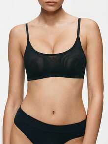 SHAPORA Spaghetti Strap Solid Color Mesh Camisole, Padless, Adjustable Shoulder Strap, Short Length, 1pc - Black - View 1