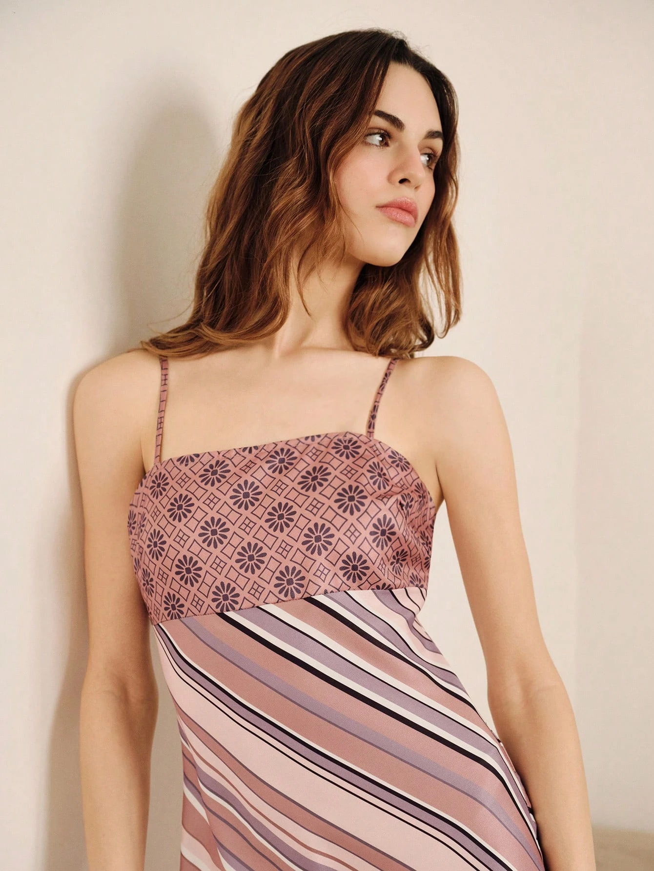 Pink Sleeveless Striped Satin Midi Dress With Prints Match Spring Summer Vacation Stripe Dress Satin Dress Pink Holiday Dress