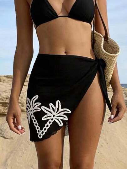 Swim Vcay 跨境新款黑色椰树装饰优雅度假风女士泳裤