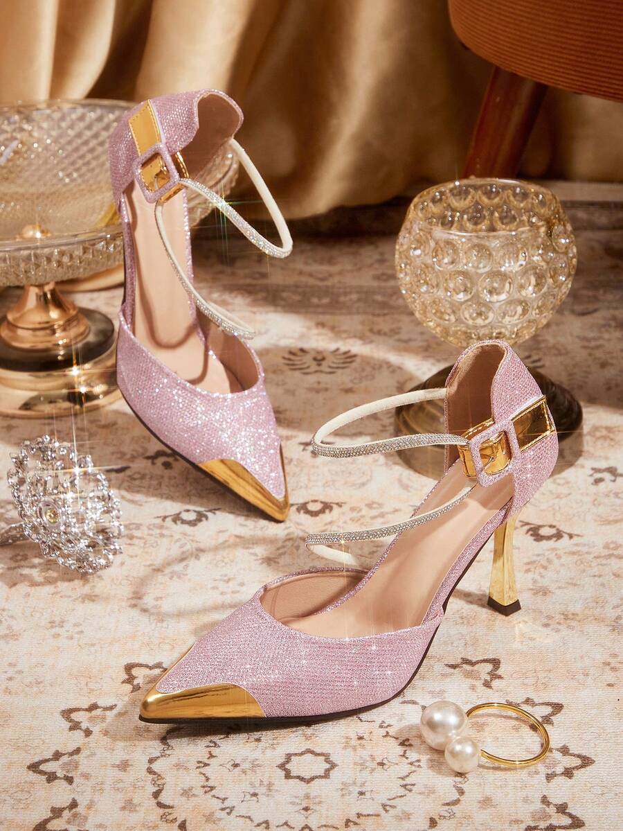 CUCCOO TILAWA Élégantes talons hauts à bride ajourée et bout pointu pour femmes - Talons hauts sexy et élégants polyvalents pour femmes - Convient pour les mariages, les galas, les fêtes et les bals - Rose bonbon - Voir 1