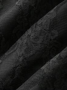 FRIFUL Vestido Evasê de Renda com Decote Quadrado e Amarração Cruzada no Pescoço, Cor Sólida, Vestidos Solares Doces e Elegantes para Mulheres - Preto - Visão 3