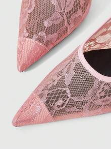 Sleekvia 女士新款尖头高跟鞋，蕾丝材质，后跟系带，简约优雅，适合通勤、聚会、购物、婚礼季等场合。 - 粉色 - 查看 5