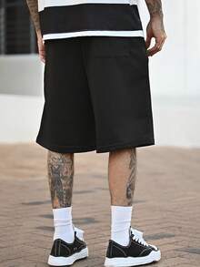 Devon Thys 男士纯色时尚短裤，适合夏季，Y2k 运动街头服饰 - 黑色 - 查看 2
