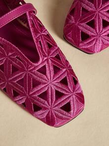 Women's Buckle Design Hollow-Out Casual Slip-On Loafers - Hot Pink - View 5