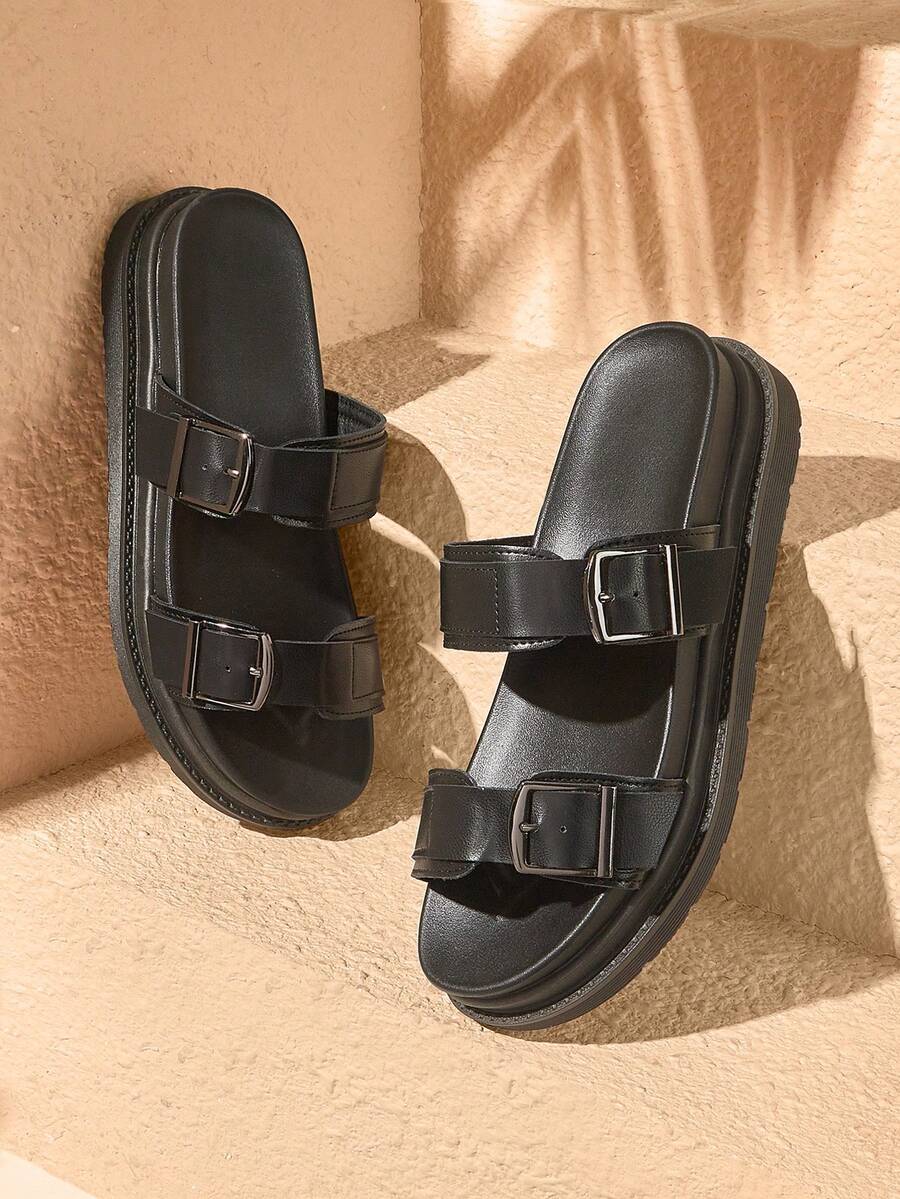 女士时尚黑色厚底坡跟凉鞋 - 深黑色 - 查看 1