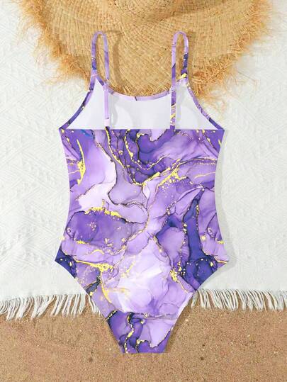 SHEIN Girls Swimsuits Quick Dry Crossback Beach Swimwear Bathing Suit With Adjustable Strap 8-14Years