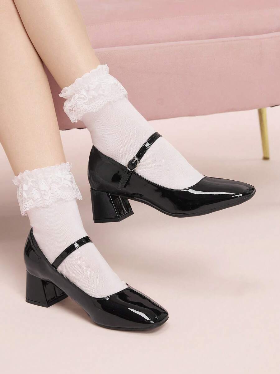 CUCCOO DOLLMOD Zapatos de estilo Mary Jane negros de charol con puntera redonda, versátiles, cómodos y lindos, con estilo de uniforme escolar para mujer - Negro - Ver 1