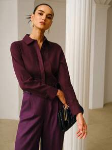 ZEYLAH Langarm-Hemd aus Leinenmischung mit Streifenmuster, lässiger Stadtlook für Frühling und Sommer - Violett - Übersicht 6