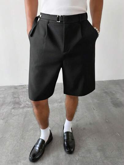 PAVTROS Men's Casual Loose Fit Shorts, Business Business Office Shorts, Gift For A Boyfriend Or Husband,Men's Black Shorts, Naples Belt Design, Casual Straight Loose Fit Bermuda Shorts