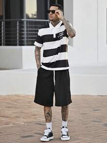 Devon Thys 男士纯色时尚短裤，适合夏季，Y2k 运动街头服饰 - 黑色 - 查看 1