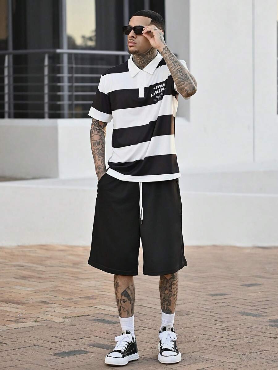 Devon Thys 男士纯色时尚短裤,适合夏季,Y2k 运动街头服饰 - 黑色 - 查看 1