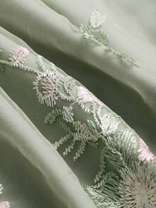 SHEIN Holidaya 大码刺绣吊带连衣裙，宽松网纱仙女风长裙 - 綠色 - 查看 7