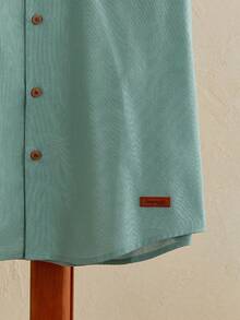 Manfinity VCAY Men Cotton Mock Neck Patch Detail Plain Casual Short Sleeve Shirt, For Husband - Mint Green - View 4
