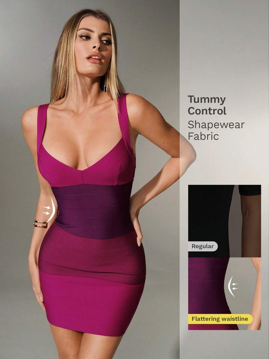 Nuvra Women's Sexy Backless Multi-Color Thick Strap Belted Bodycon Ribbed Bandage Dress For Party - Multicolor - View 1