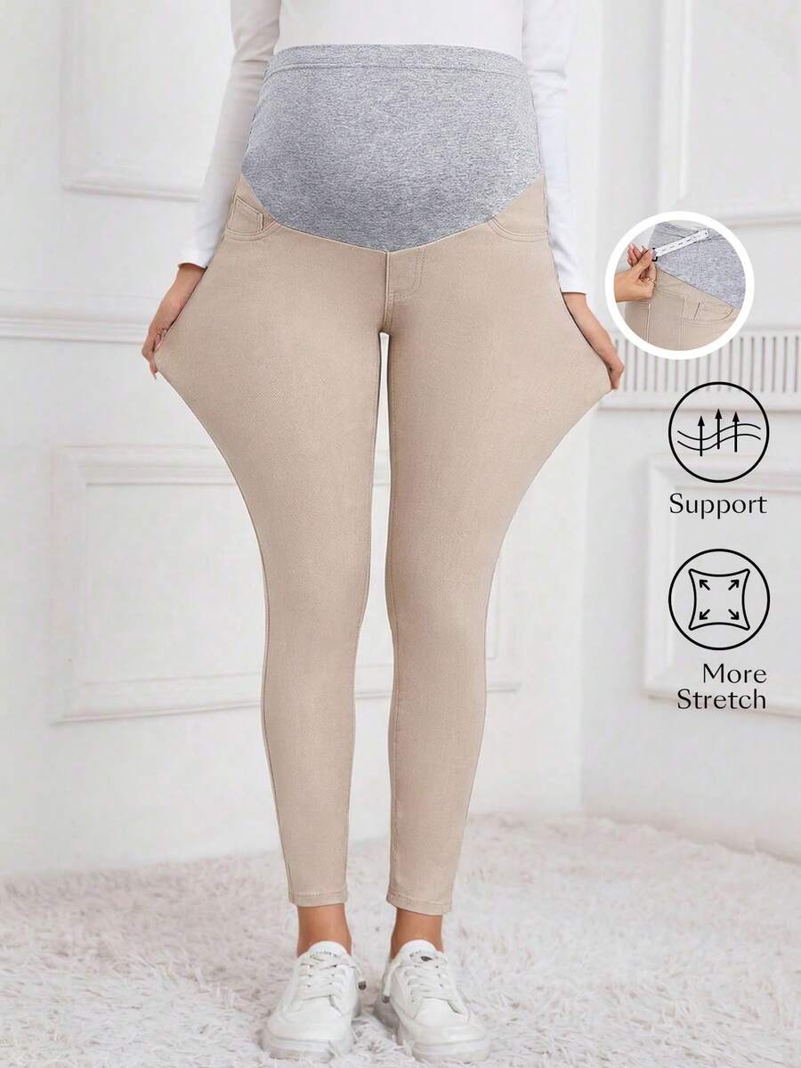 SHEIN Adjustable Waist Casual Everyday Maternity Jeans - Apricot - View 1