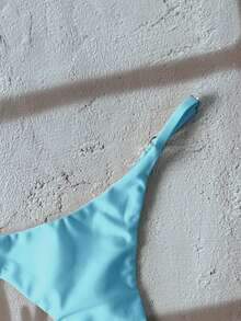 Swim Vcay Quần bikini dây mảnh màu trơn dành cho nữ, thiết kế tối giản, đồ bơi mùa hè màu xanh nhạt, bikini màu xanh ngọc, bikini màu xanh da trời nhạt, bộ bikini màu xanh nhạt, quần bikini, bikini kiệm vải, đồ bơi nữ, đồ bơi nữ. - Màu xanh lam - Xem 5