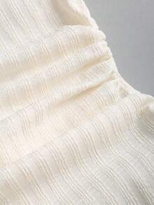 Sweetra 2件套春夏新款船领荷叶边喇叭袖上衣T恤和喇叭裤，适合通勤、外出，百搭实用 - 杏色 - 查看 3