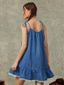 WESTFADE 女士吊带荷叶边迷你连衣裙 - 中等水洗藍 - 查看 6