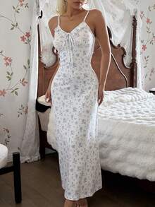 SHEIN 女士浪漫碎花无袖露背吊带裙 - 藍色 - 查看 6