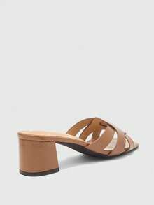 CUCCOO BIZCHIC Ladies Brown Crossstrap High Heel Sandals, Square Toe Comfort High Heel Sandals Commuter Style Sandals - Brown - View 9