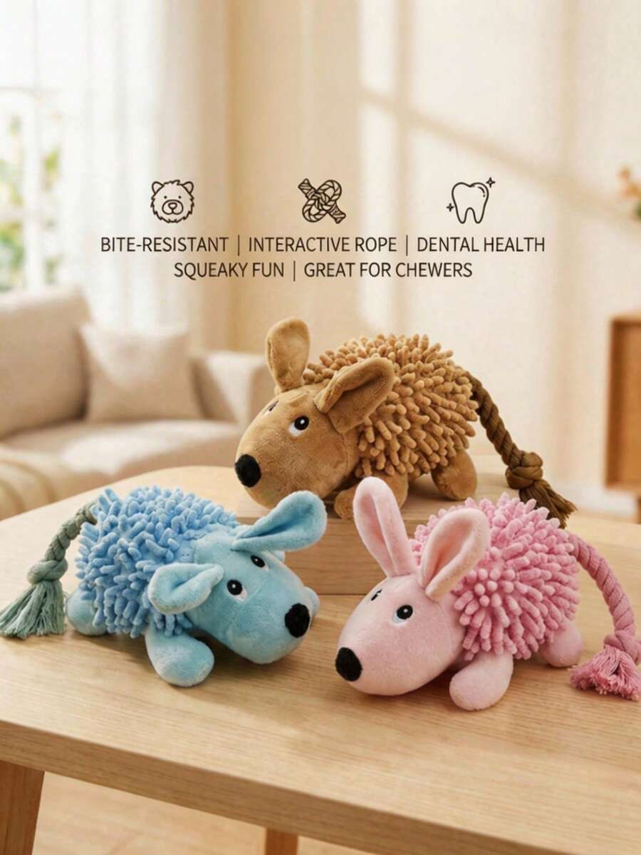 PETSIN 1PC Pet Plush Toy Lying On The Ground Cartoon Animal Rope Tail Sound Educational Dog Toy Interactive Training - Multicolor - View 1