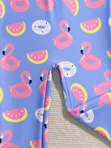 SHEIN Maiô Estampado de Flamingo para Bebê Meninas, Moda Casual Elegante Refinada Feminina Esportiva Alegre e Fofa, Diversão na Água Adequada para Férias, Piscina, Praia, Fotografia, Natal, Ano Novo, Dia dos Namorados, Halloween, Dia da Mentira - Multicolorido - Visão 7