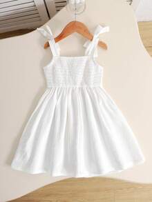 SHEIN Vestito casual da ragazza per vacanze, con spalline a spaghetti, decorazione 3D a fragole e fiori - Albicocca - Visualizzare 4