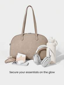 GLOWMODE 大容量 12L 仿皮 Go & Glow 绒面革斜挎包，可调节肩带，拉链隔层，插袋，日常休闲户外假日度假必备 - 卡其色 - 查看 2