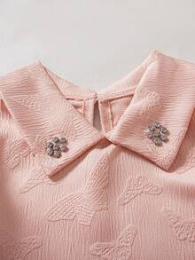 少女蝴蝶提花撞色网纱泡泡袖Tannelette连衣裙 - 粉色 - 查看 5