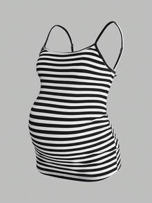 Modmama 孕妇休闲舒适吊带背心 - 黑與白 - 查看 8